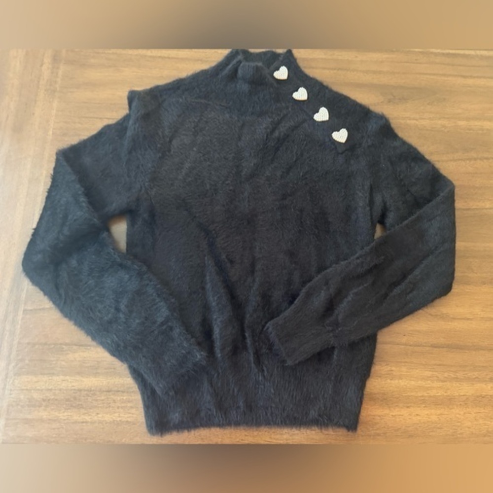 Zara Black Sweater with Heart Accents Medium